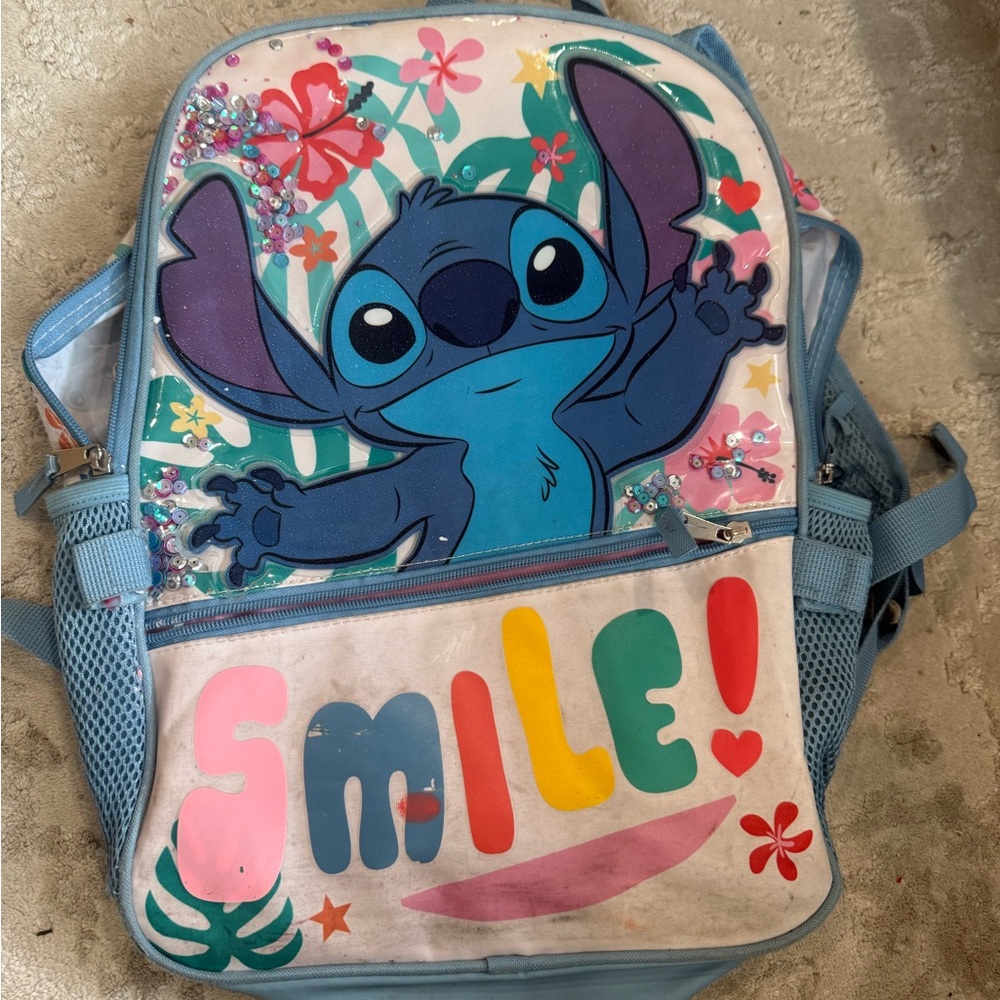 Kids Blue and White Backpack with Character Design